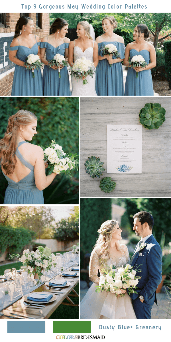 Top 9 May Wedding Color Palettes for 2019 - Dusty Blue+Greenery